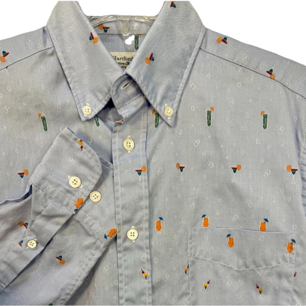 Hartford alternative co Light Blue button down Shirt embroidered drink theme S